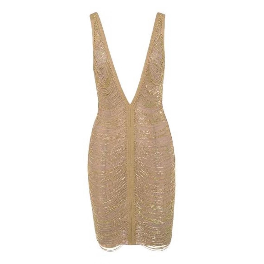 HOUSE OF CB Anouk Sexy Gold Chain Mesh Rare Limited Edition Bodycon Midi Dress - Picture 17 of 17